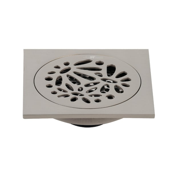 BSF6360BN Watercourse Floral 4" Square Grid Shower Drain, Nickel